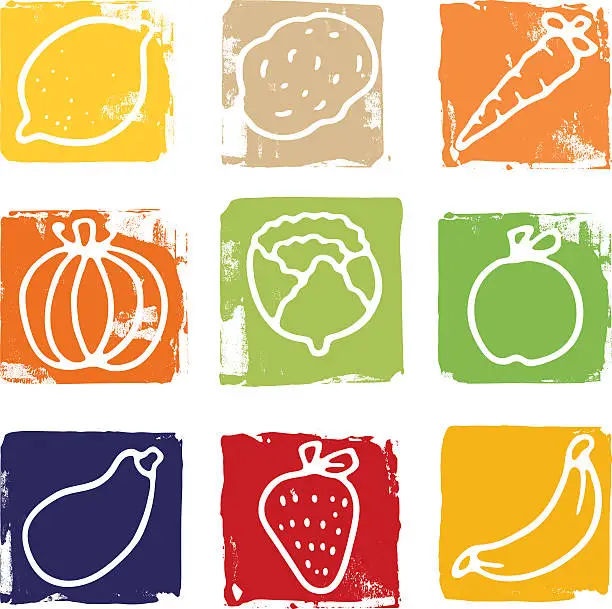 Vector illustration of Printed fruit and vegetable blocks