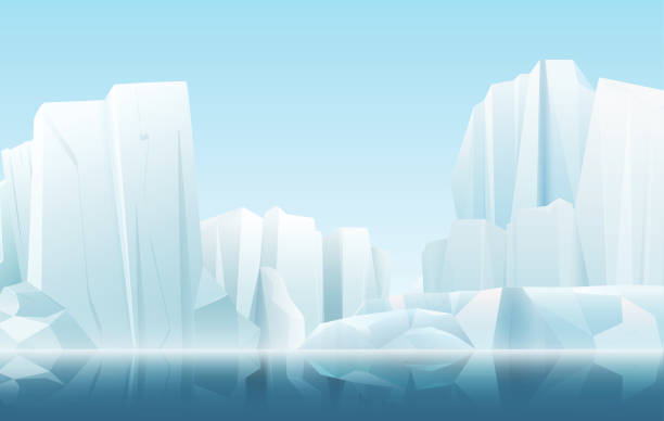 ilustraciones, imágenes clip art, dibujos animados e iconos de stock de dibujos animados color suave naturaleza invierno paisaje de niebla helada ártica con icebergs cristalinos limpios y la ilustración vectorial de montañas de nieve. - ice crystal winter nature ice