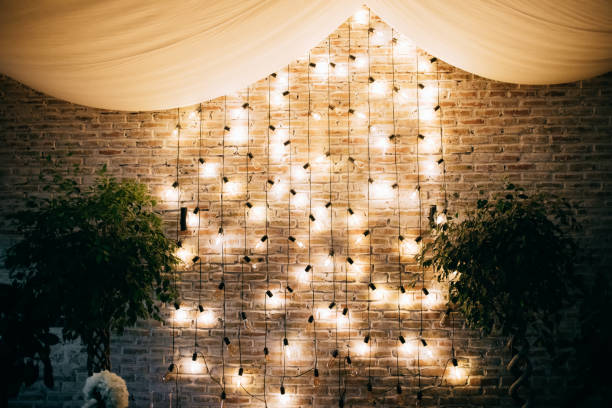 istock Wedding arch decoration with lights, wedding reception 1214254629