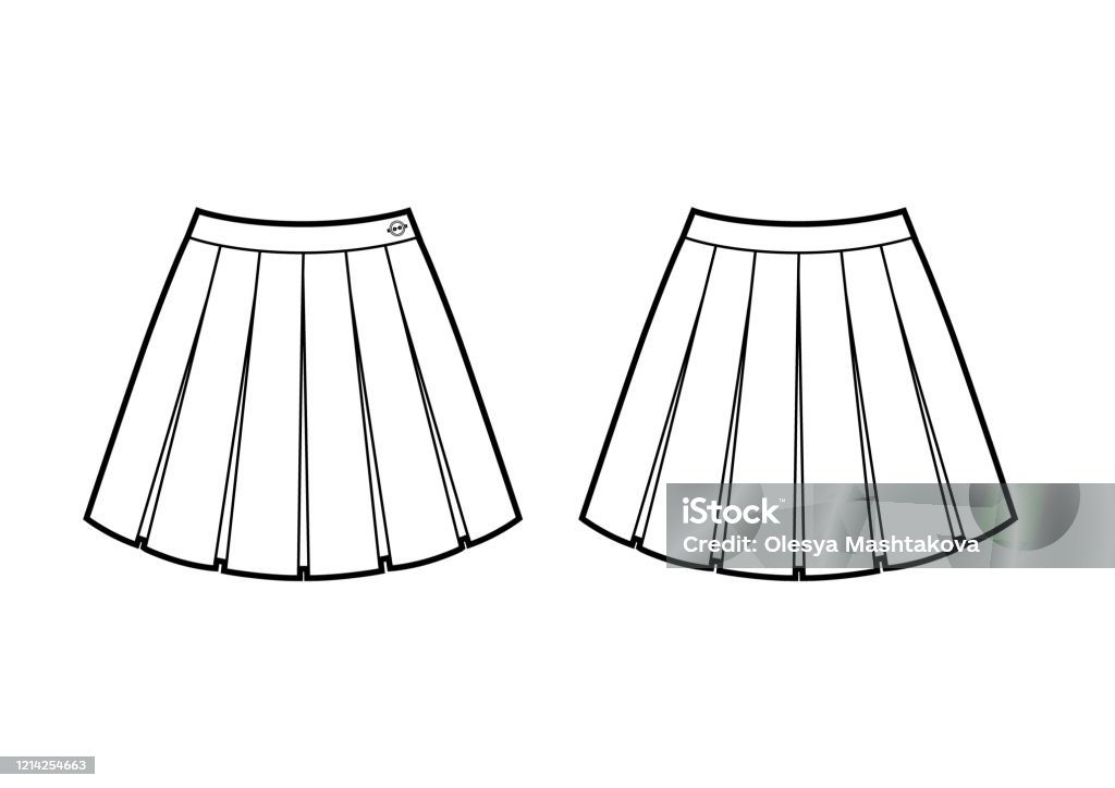 School Skirt Fashion Flat Sketch Front And Back View Stock Illustration ...