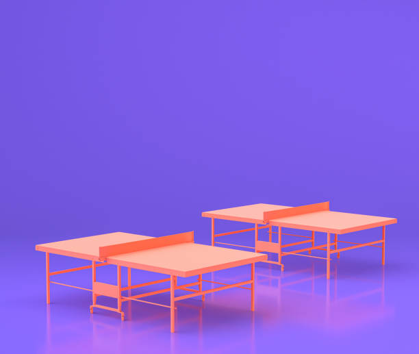 istock Arcade ping-pong table, entertainment center objects in purple flat room, 3d rendering 1214255131