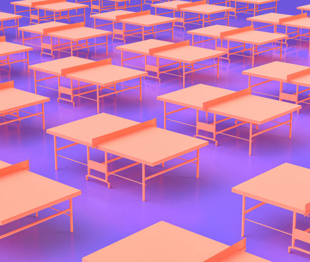 Arcade ping-pong table, entertainment center objects in purple flat room, 3d rendering