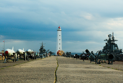 Lighthouse on the coast in Kronstadt, Saint-Petersburg, Russia