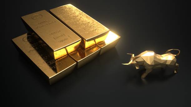 Rising gold prices on the stock market. 3d illustration. stock photo