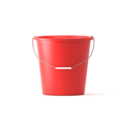 Side view of red bucket on white background with clipping path