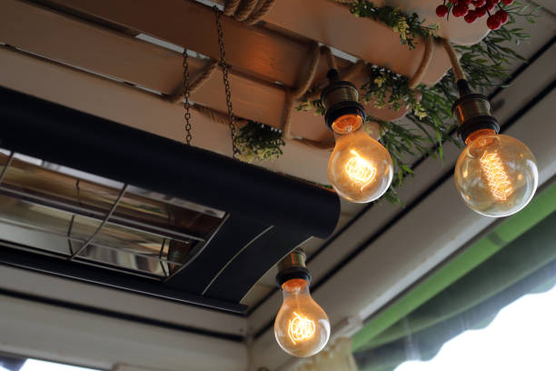 istock Decorative antique edison style filament old lighting decor bulb in modern building 1214259969