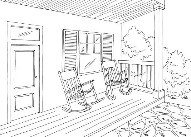 Vector illustration of Porch graphic house building black white sketch illustration vector