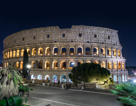 Rome, Italy - Oct 03, 2018: The night Colosseum is the tourist center of Rome.