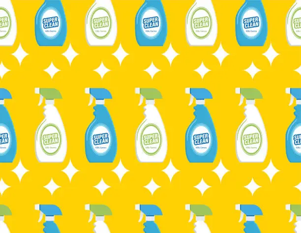 Vector illustration of Disinfectant Cleaning Product Seamless Pattern