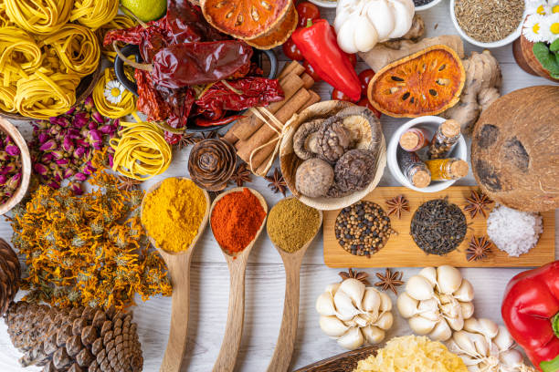 istock Colourful various herbs and spices for cooking on  background 1214270684