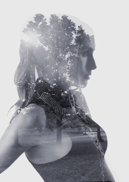 istock Multiple exposure of nostalgic woman and nature 1214277162