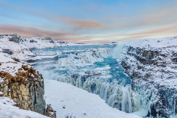 istock Panoramic view over Gullfoss waterfall in south Iceland in winter during daytime 1214281201