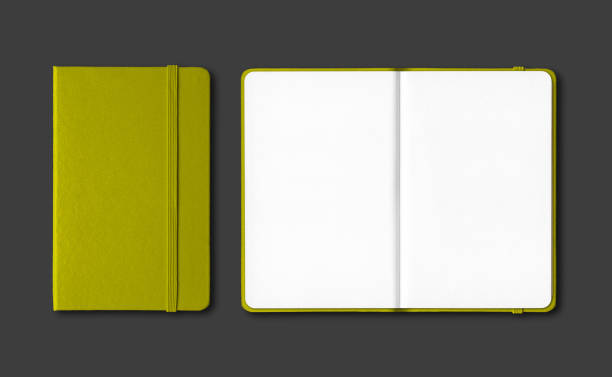 istock Olive green closed and open notebooks isolated on black 1214282013