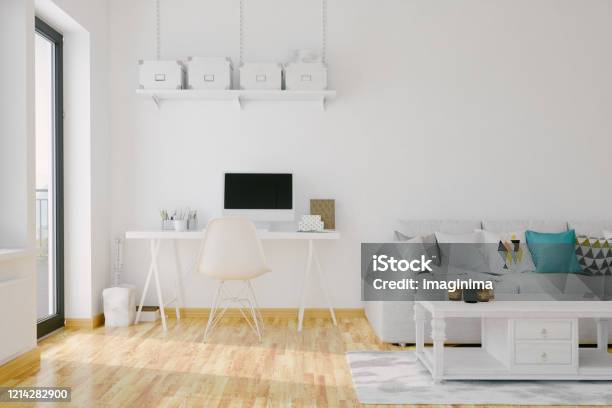Modern Home Office Interior Stock Photo - Download Image Now - Working At Home, Home Office, Desk