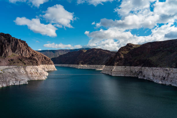 Hoover Dam Reservoir high angle view of reservoir against blue sky reservoir photos stock pictures, royalty-free photos & images
