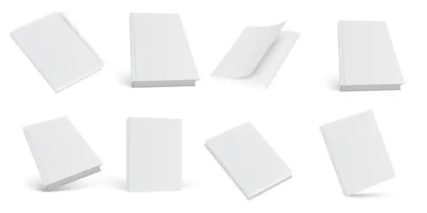 Vector illustration of Set of 3d mock up open and closed books on white background. Vector.