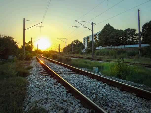 istock An old railroad, surrounded by nature, beautifully lighted by the sunset. 1214283597