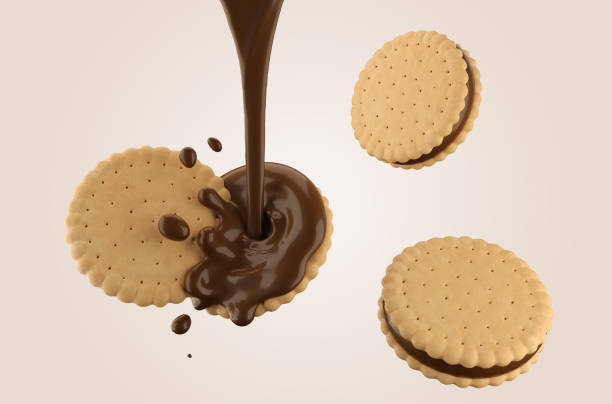 istock Sandwich cookies with cream and chocolate Flow. 1214285163
