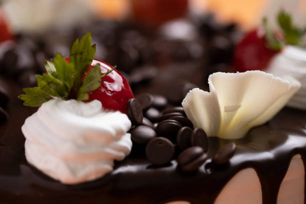 istock Vanilla fresh cream cake with chocolate topping 1214285866