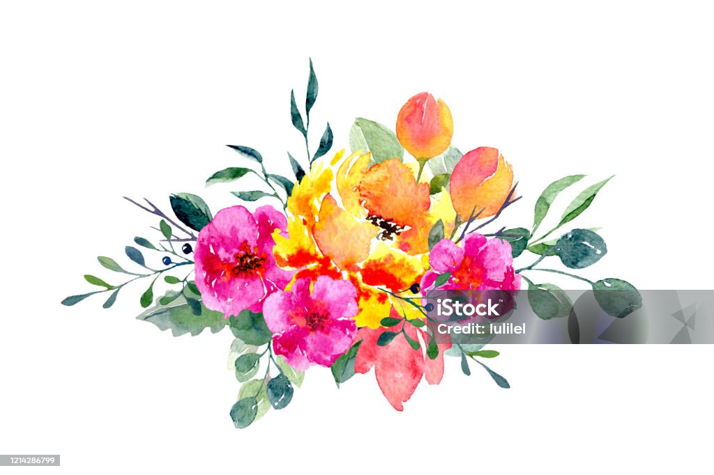 Ilustración de Disposición Floral De Acuarela Impresión Natural Dibujada A  Mano Con Flores Brillantes De Verano Y Hojas y más Vectores Libres de  Derechos de Diadema de flores - iStock