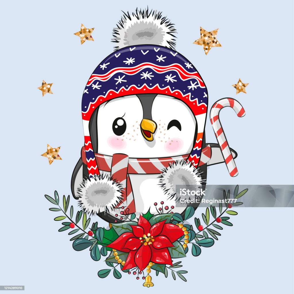 Chim Cánh Cụt Hoạt Hình Với Vòng Hoa Giáng Sinh Hình minh họa Sẵn ...