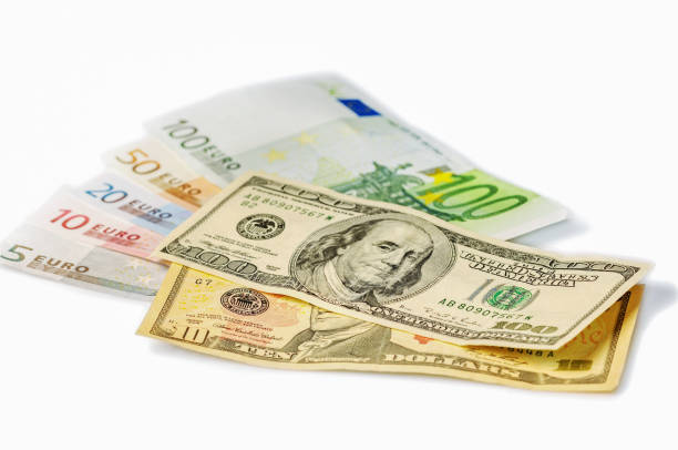 euro and dollar banknote set cash money - EU/USD currency stock photo