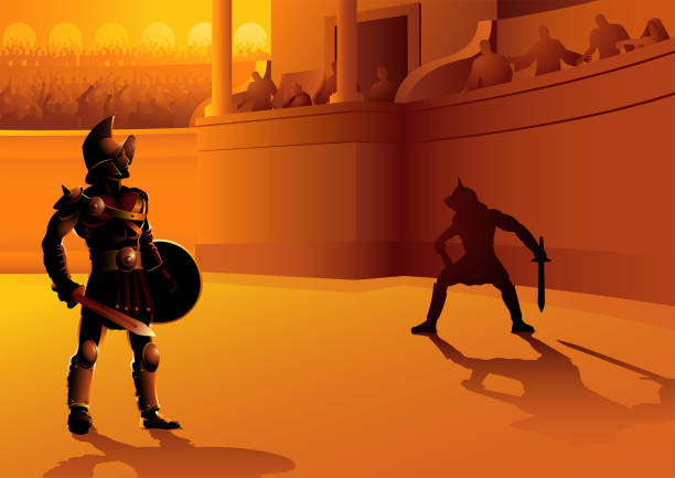 rom gladiatoren in der arena - coliseum traditional culture history rome stock-grafiken, -clipart, -cartoons und -symbole