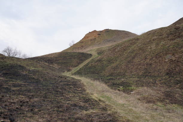 The road through the hills with burned earth