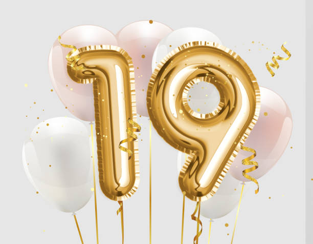 Tegenwerken knijpen nadering Happy 19th Birthday Gold Foil Balloon Greeting Background Stock Photo -  Download Image Now - iStock