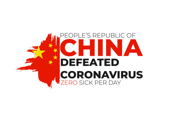 ilustrações de stock, clip art, desenhos animados e ícones de people's republic of china defeated coronavirus - zero sick per day.  celebration background with red watercolor ink brush chinese flag. stop epidemic, pandemic. vector illustration on white. - china covid