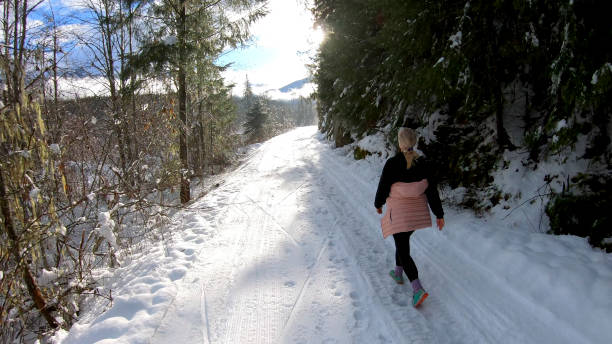 wanderinnen wandern auf verschneiten pfaden - 16607 stock-fotos und bilder