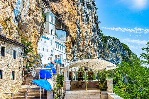 Staircase to Ostrog monastery in the cliffs of Montenegro