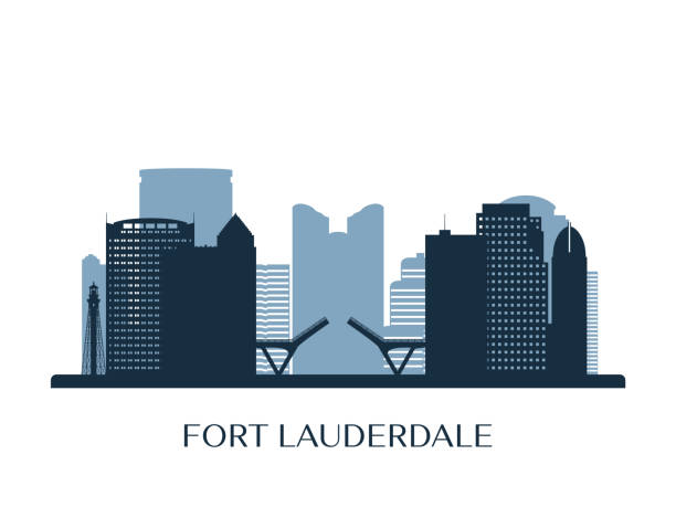 ilustraciones, imágenes clip art, dibujos animados e iconos de stock de fort lauderdale skyline, silueta monocroma. ilustración vectorial. - fort lauderdale