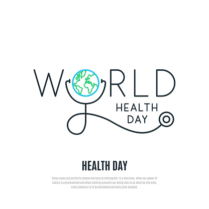 World Health Day vector banner. Health care concept design. Healt day emblem. Stock vector illustration for web, mobile apps and print products.