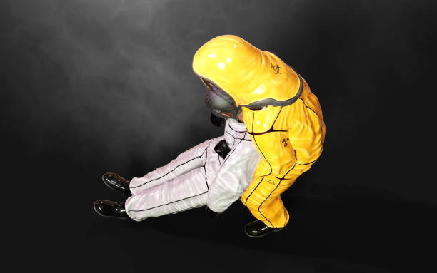 istock 3d Illustration man, in virus protective biohazard suit with clipping path. 1214301277