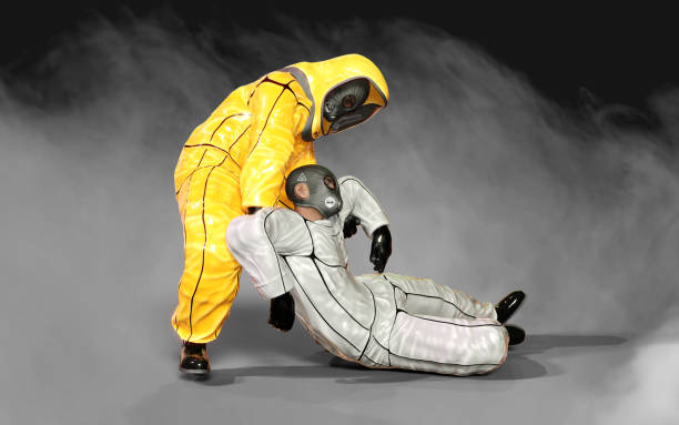 istock 3d Illustration man, in virus protective biohazard suit with clipping path. 1214301286