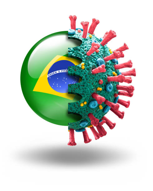 istock Corona Virus COVID-19 microscopic macro mockup with brazilian flag 1214304875