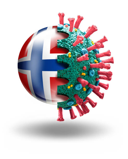 istock Corona Virus COVID-19 microscopic macro mockup with norwegian flag 1214307720