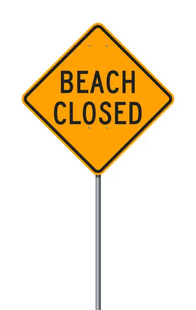 Vector illustration of Beach Closed yellow sign