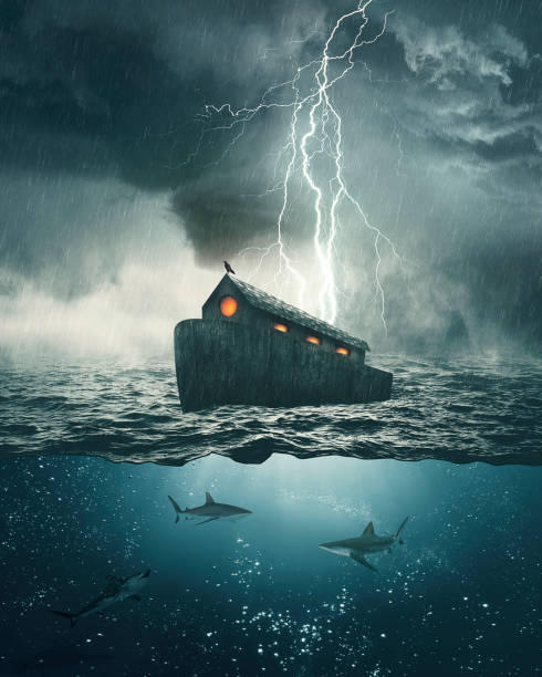 Noah's Ark Bible story art Noah's Ark is the vessel in the Genesis flood narrative through which God spares Noah, his family, and examples of all the world's animals from a world-engulfing flood. noahs ark stock pictures, royalty-free photos & images