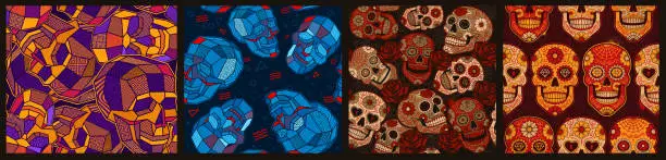 Vector illustration of Set of seamless patterns with with skulls