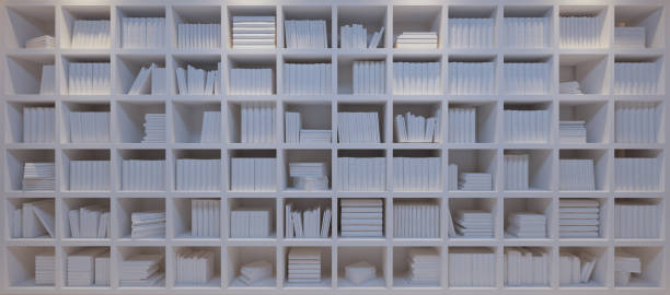 istock Old and modern books together in the personal library with big white bookshelf 3D rendering 1214314904