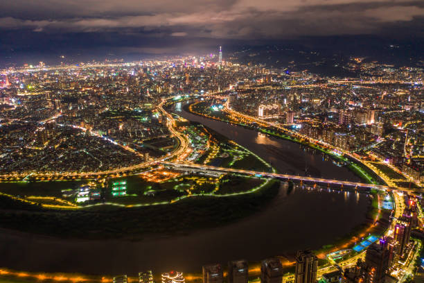 istock Taipei City Aerial View - Asia business concept image, panoramic modern cityscape building bird’s eye view under at night, shot in Taipei, Taiwan. 1214316708