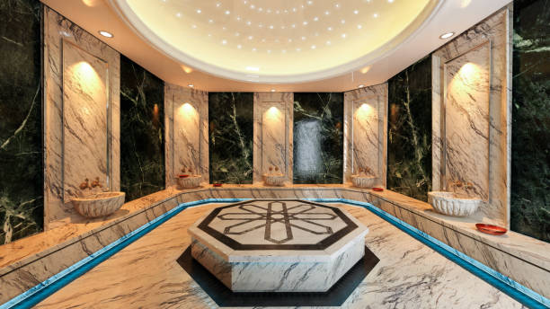 istock Modern green marble Turkish bath or hammam concept design 1214316748