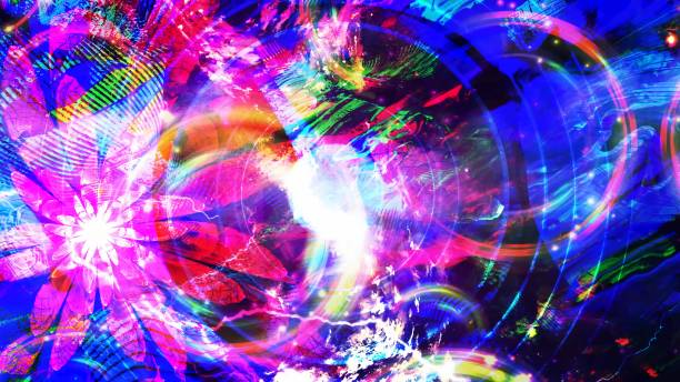 Deep Blue Rings and Red Flower Psychedelic Rainbow Trip - Abstract Background Texture