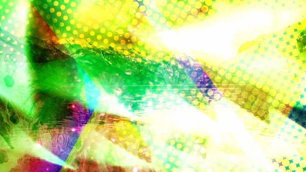 istock Yellow and Pink Polka Dots and Golden Light Spike Triangles - Abstract Background Texture 1214319997