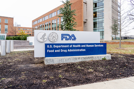 Washington, D.C., USA- January 13, 2020: FDA Sign at its headquarters in Washington DC. The Food and Drug Administration (FDA or USFDA) is a federal agency of the USA.
