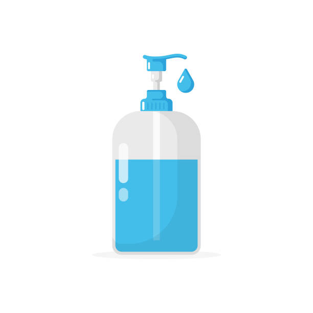 Liquid Soap and Dispenser Icon. Hand Cleaning for Soap, Disinfectant, Hygiene Concept Flat Design on White Background. Scalable to any size. Vector Illustration EPS 10 File. antiseptic stock illustrations