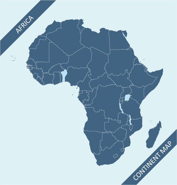 Map of Africa Africa map vector outline illustration with countries borders in blue background. Highly detailed accurate map of African continent prepared by a map expert. cameroon stock illustrations