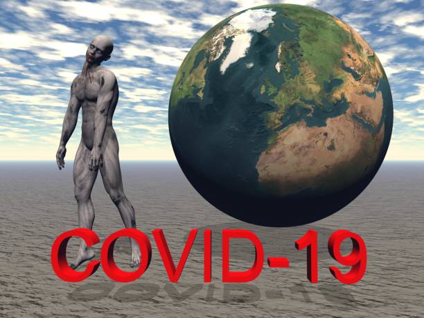 stop coronavirus and sky - 3d rendering stock photo